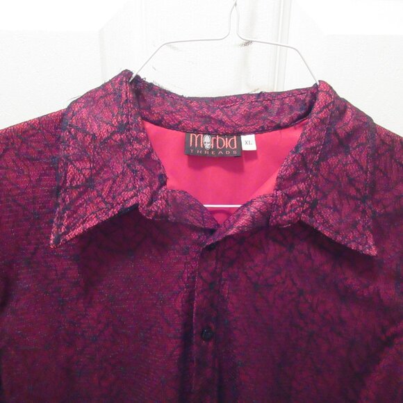 Morbid Threads Vintage Black Spiderweb Cobweb Lace Red Shirt Button Up Goth Men - Picture 8 of 14